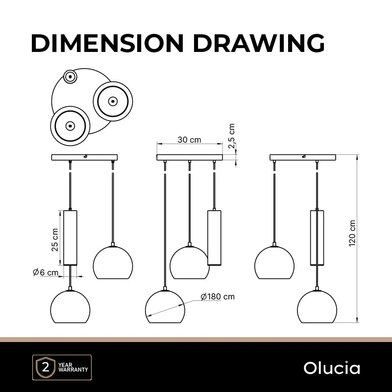 Luca - Hanglamp - Zwart / Grijs - 3L