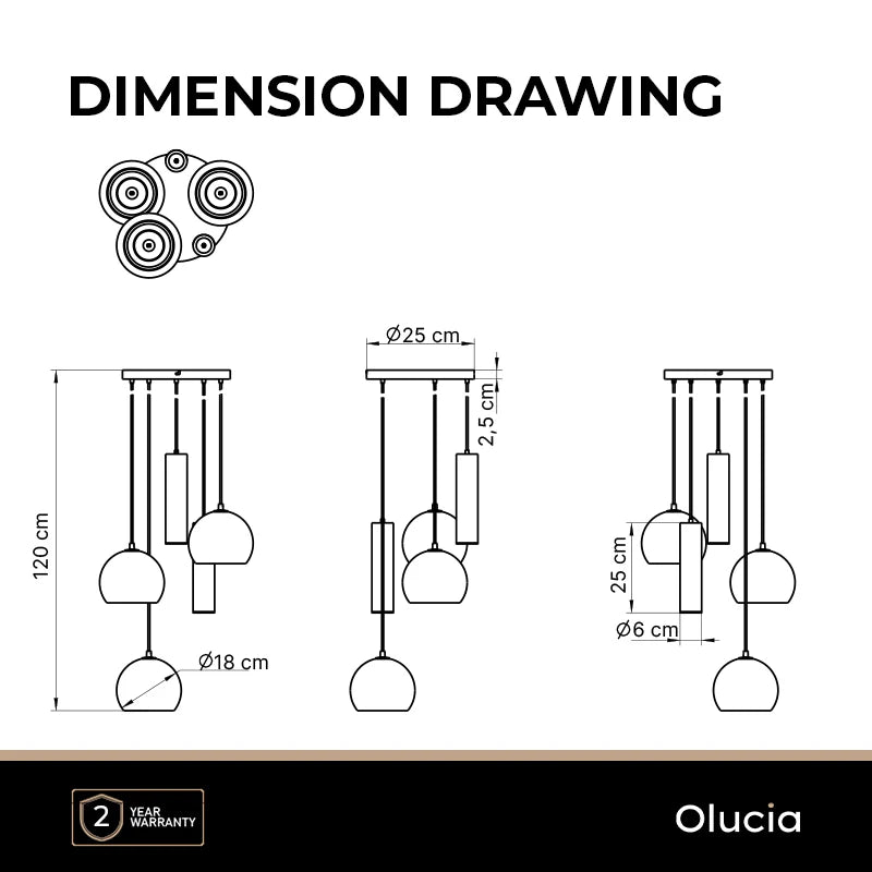 Luca - Hanglamp - Zwart / Grijs - 5L
