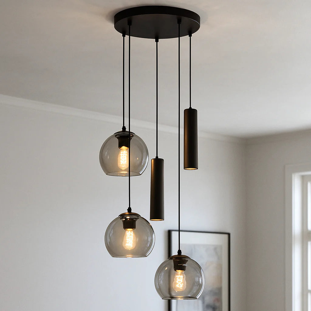 Luca - Hanglamp - Zwart / Grijs - 5L