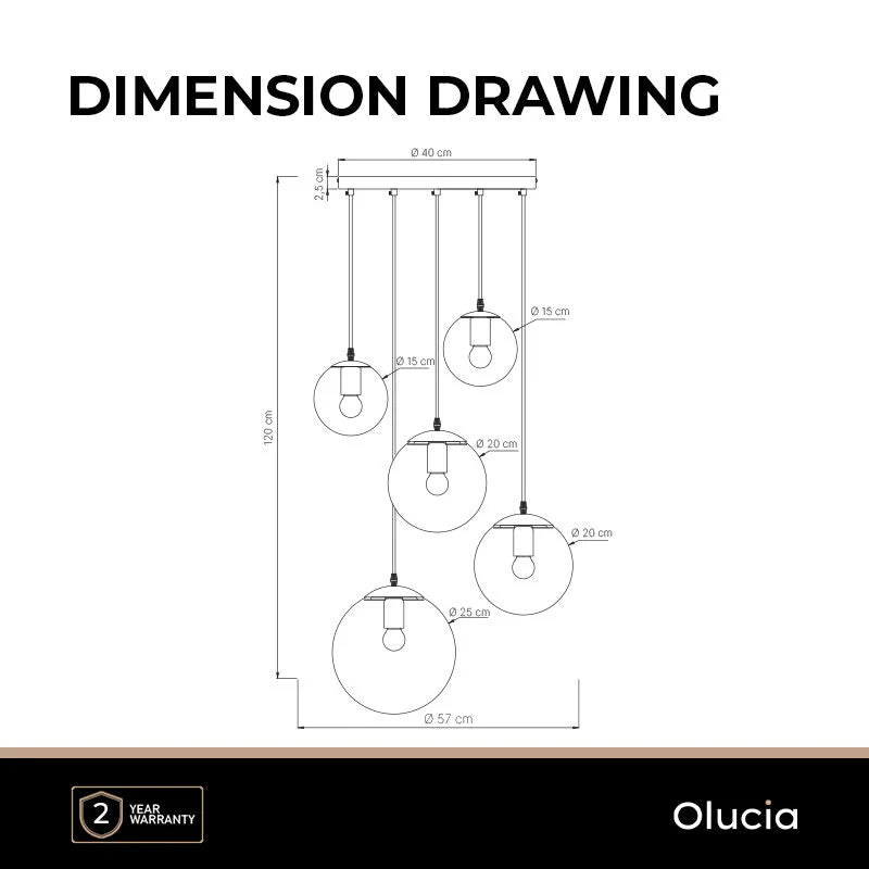 Lucio - Hanglamp - Zwart / Grijs - 5L