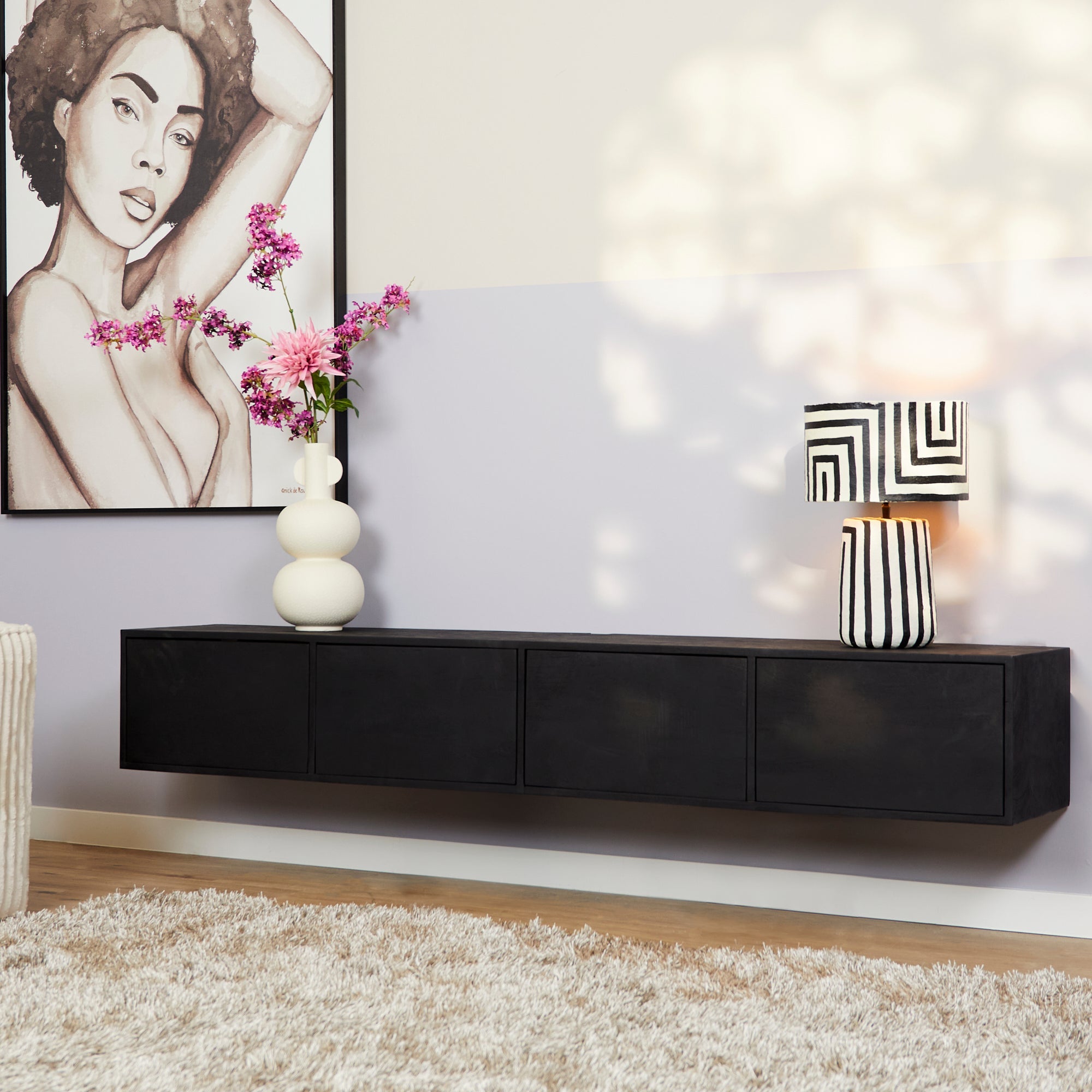 Zwevend Tv meubel Vision Black | 200 cm - Dbmeubels