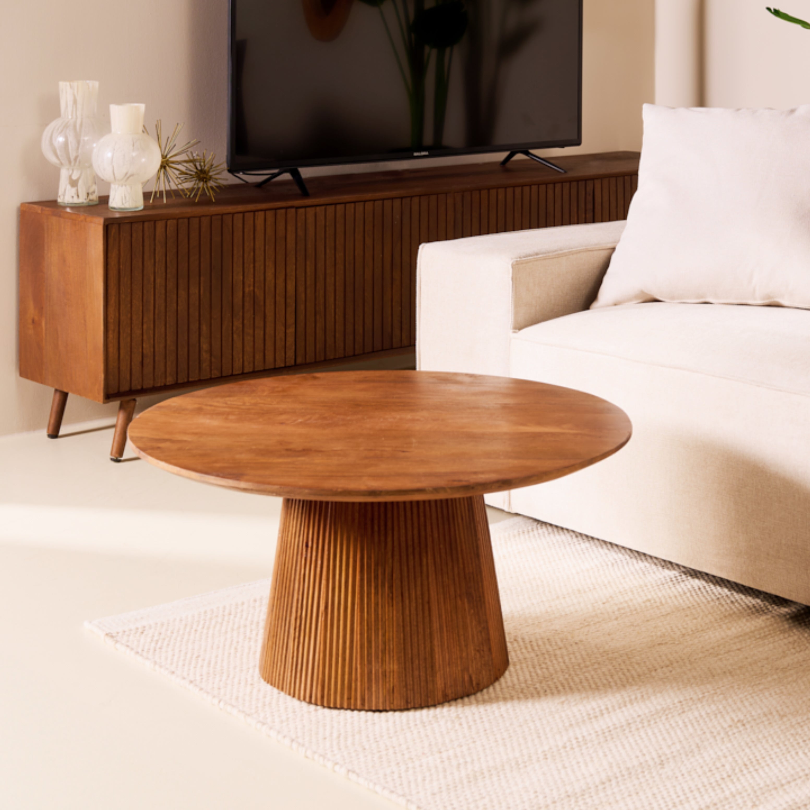 Japandi Salontafel - Lichtbruin - Ø80cm