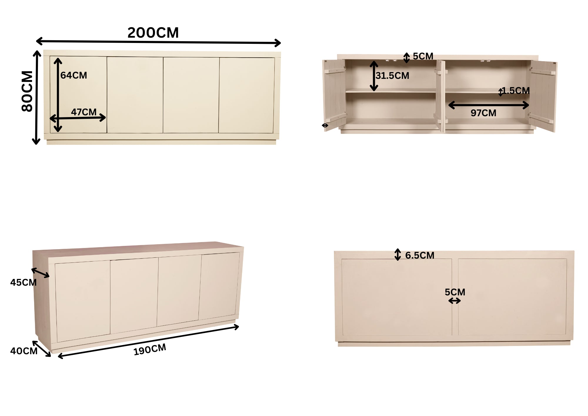 Dressoir Brussel Sand 200cm | 4 deurs