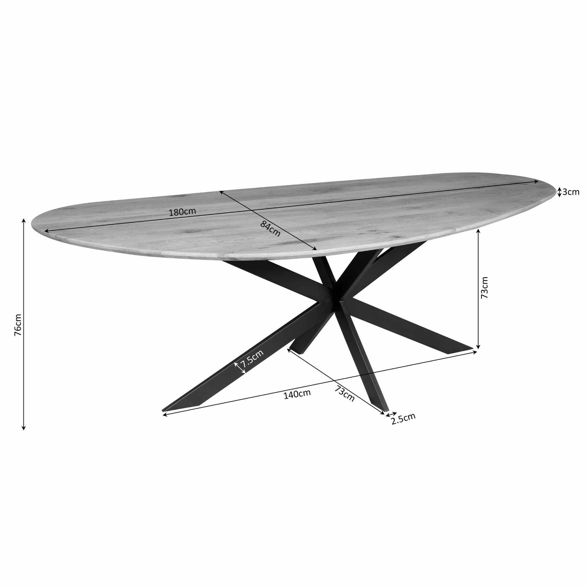 Organische eettafel Cloud Zwart Eikenhout 180 cm