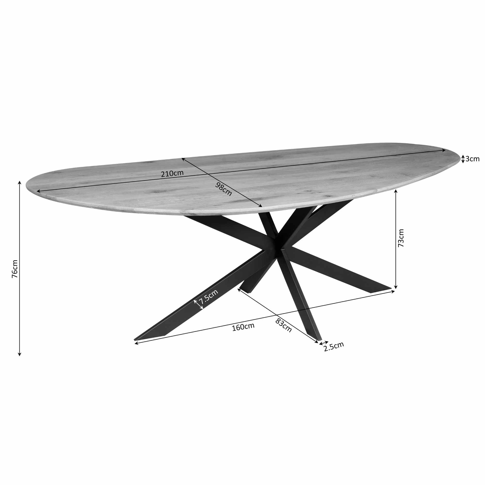 Organische eettafel Cloud Zwart Eikenhout 210 cm