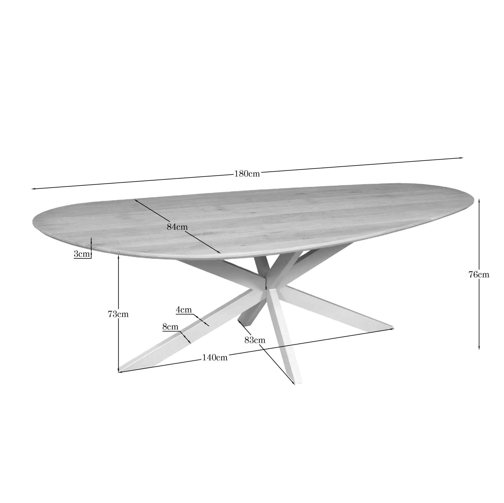 Organische eettafel Cloud Naturel Poot Zand Eikenhout 180 cm