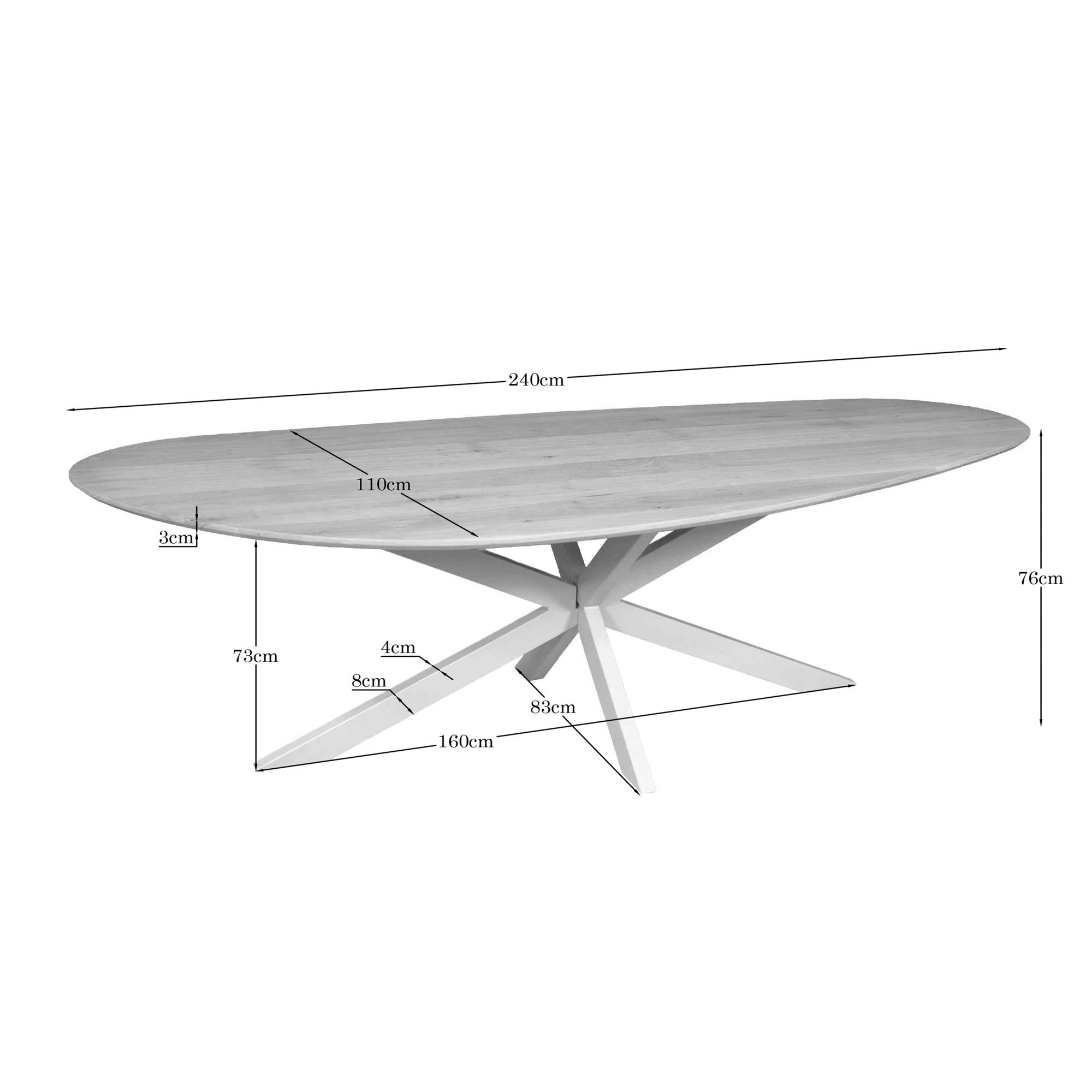 Organische eettafel Cloud Naturel Poot Zand Eikenhout 240 cm