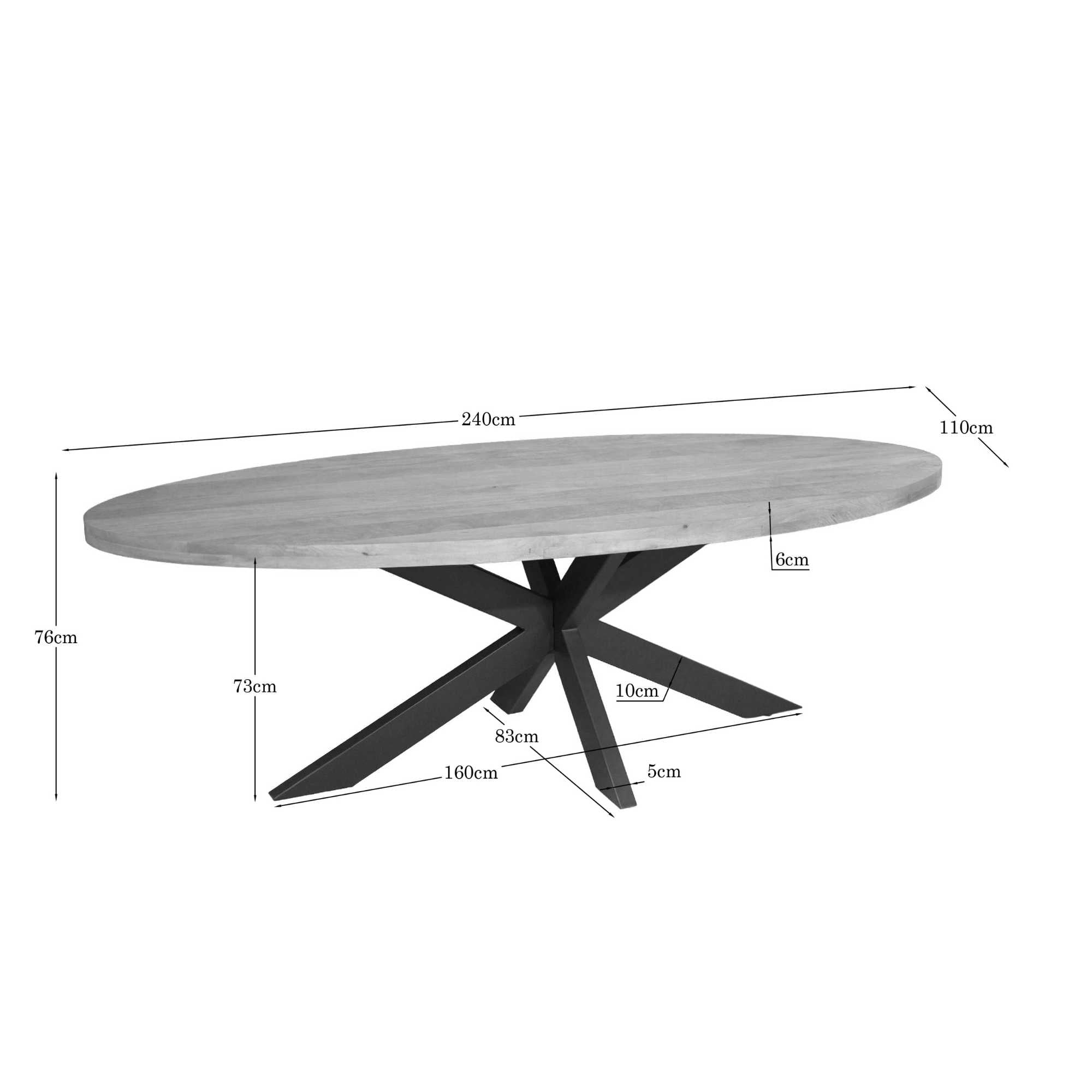 Eettafel Dakota | 240 cm | Ovaal