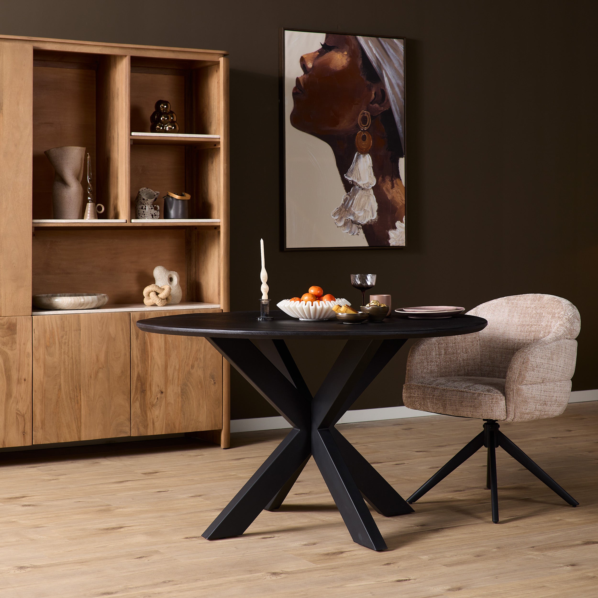 Eiken eettafel Ferris | Rond 150 cm | Zwart