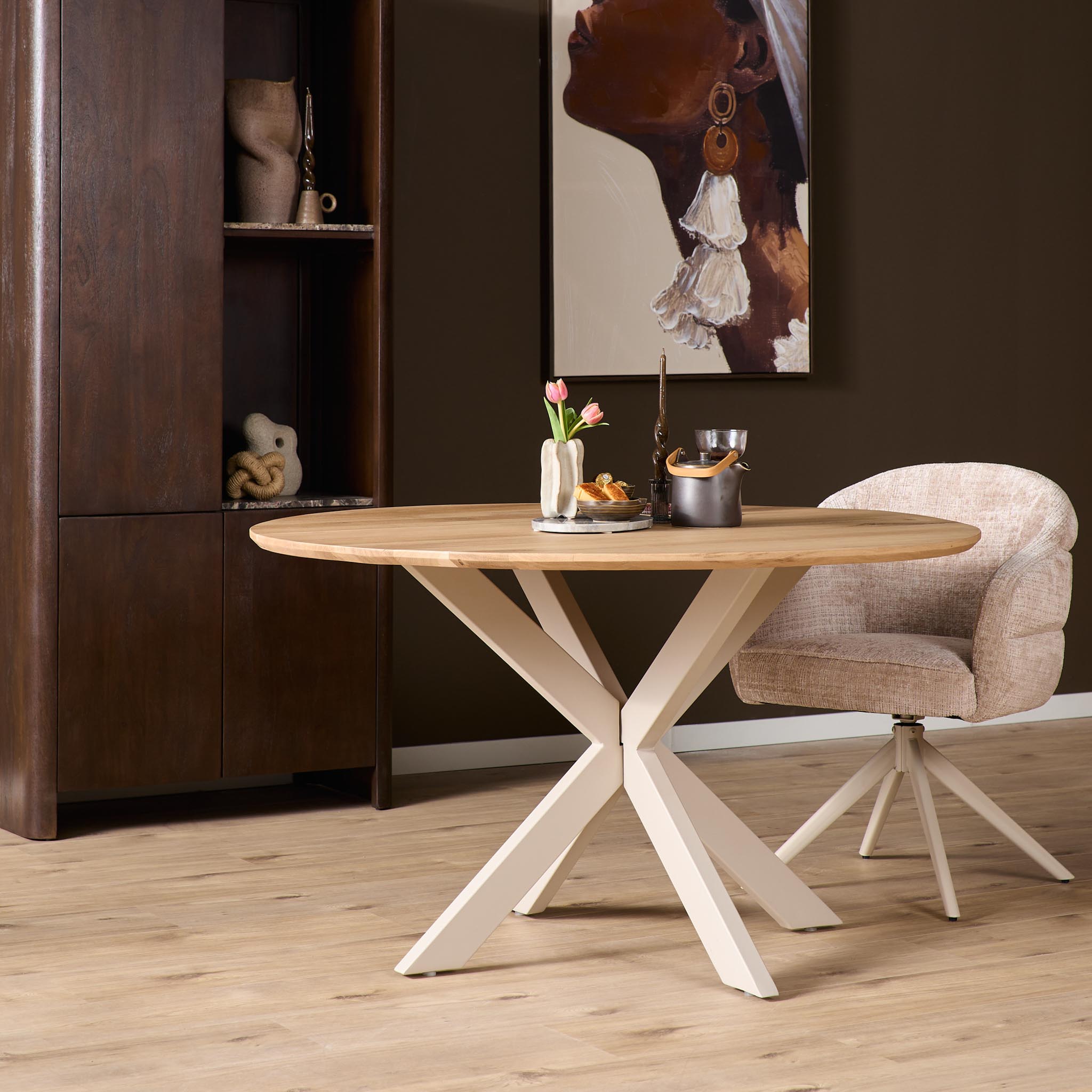 Eiken eettafel Ferris | Rond 110 cm | Naturel | Poot Sand