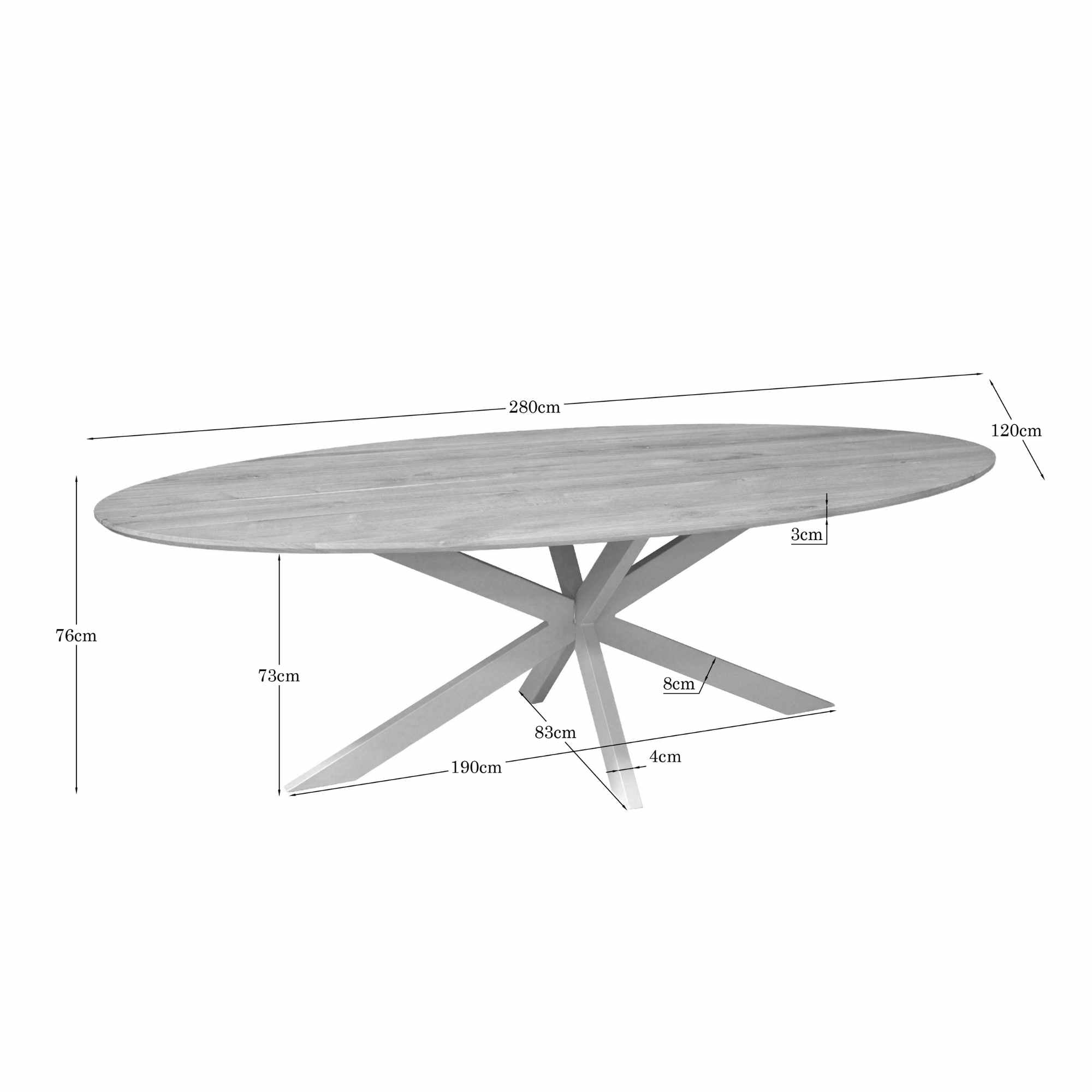 Eiken eettafel Ferris | Ovaal 280 cm | Naturel | Poot Sand