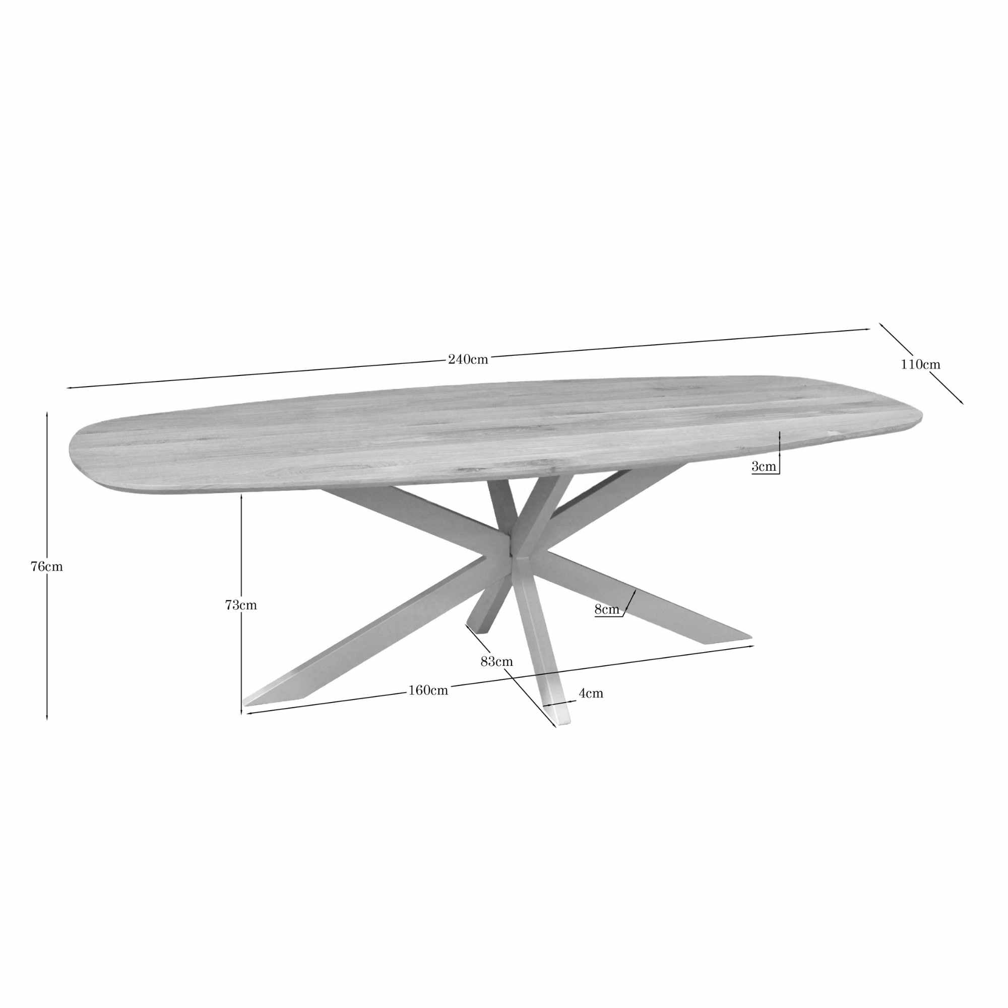 Eiken eettafel Ferris | Deens Ovaal 240 cm | Naturel | Poot Sand