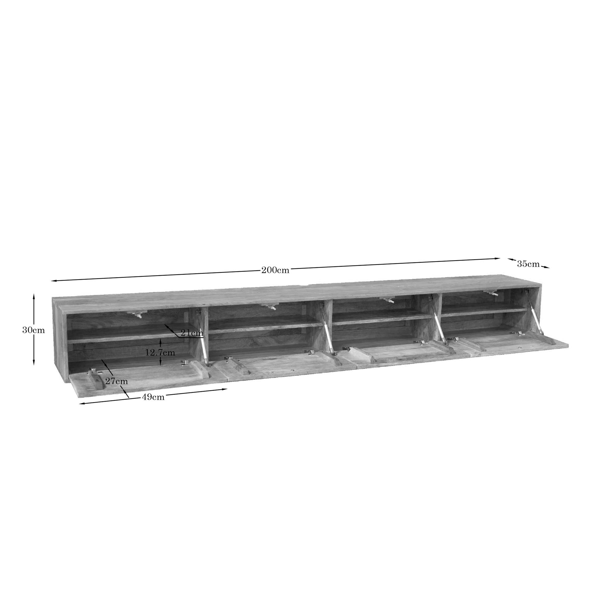 Zwevend tv meubel Vision Licht mango | 200 cm
