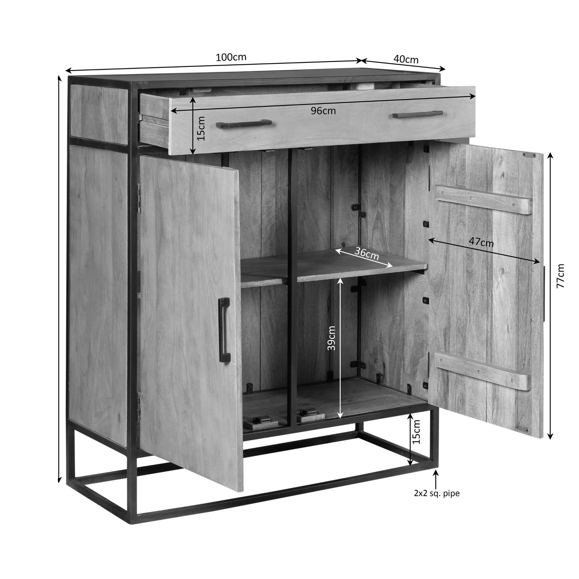 Kabinet kast Denver | Mangohout en staal | 100 cm