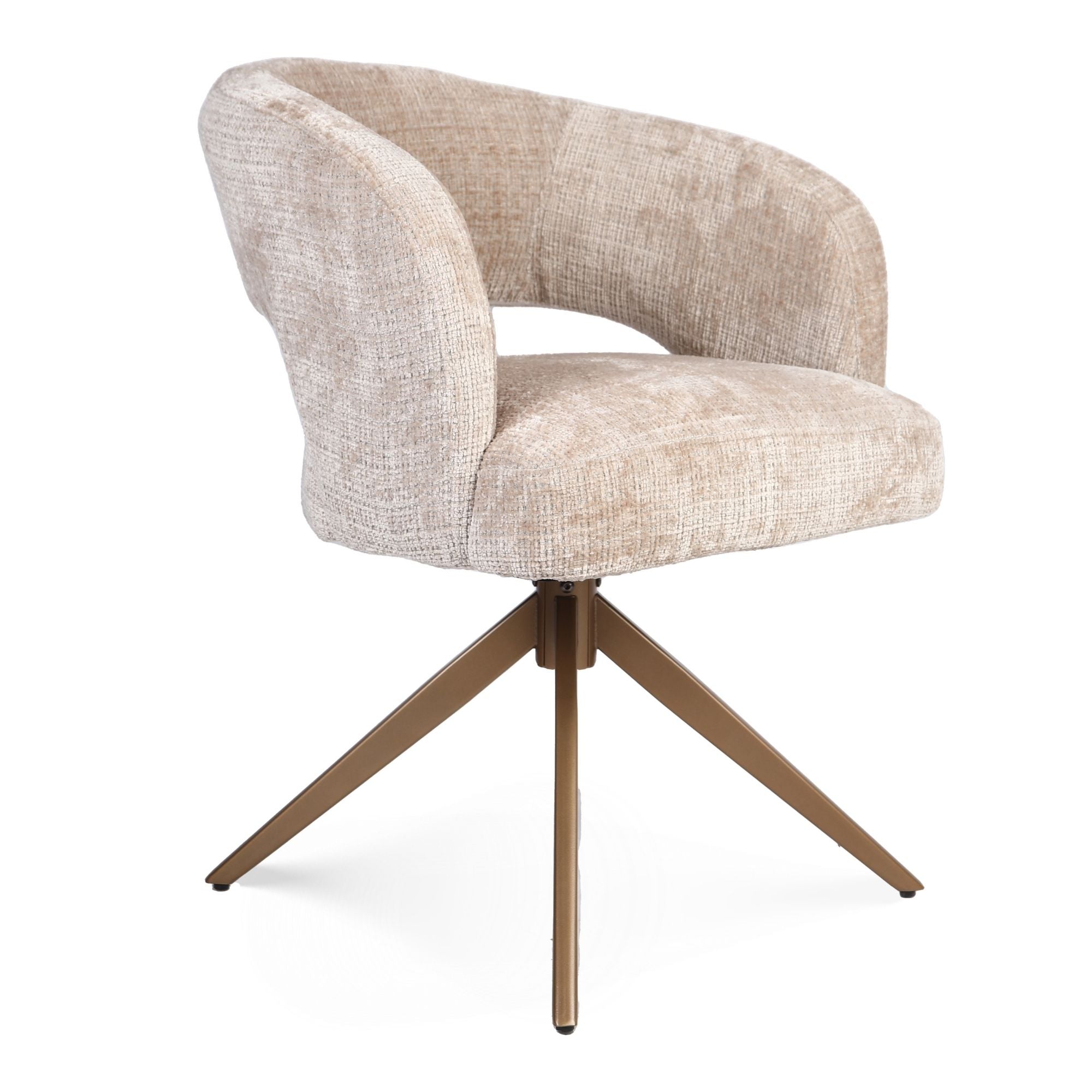 Eetkamerstoel Demi | Beige | Poot Bronze | Met armleuning