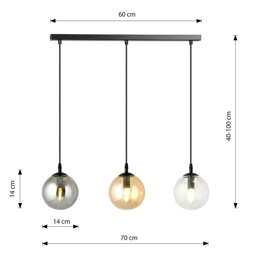 Paris Hanglamp - 3 Bol Lijn - Mix Kleur Glas