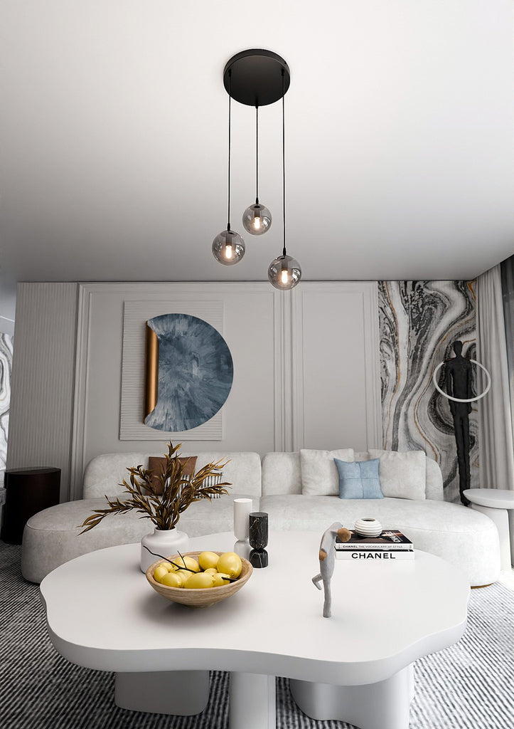 Paris Hanglamp - 3 Bol - Grijs Glas