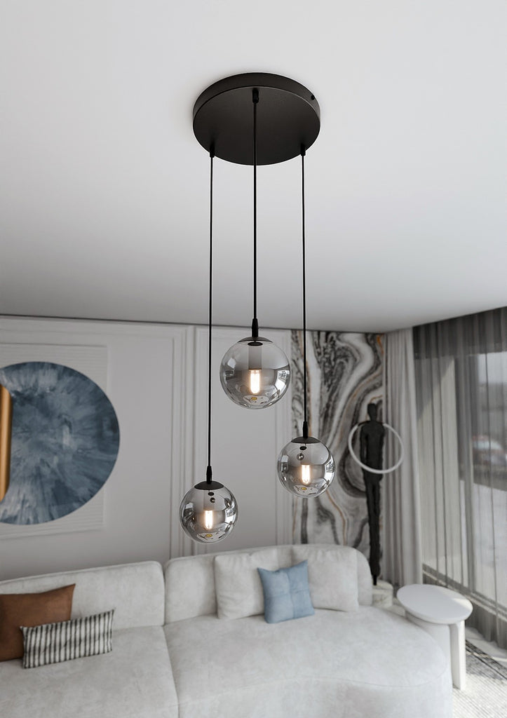 Paris Hanglamp - 3 Bol - Grijs Glas