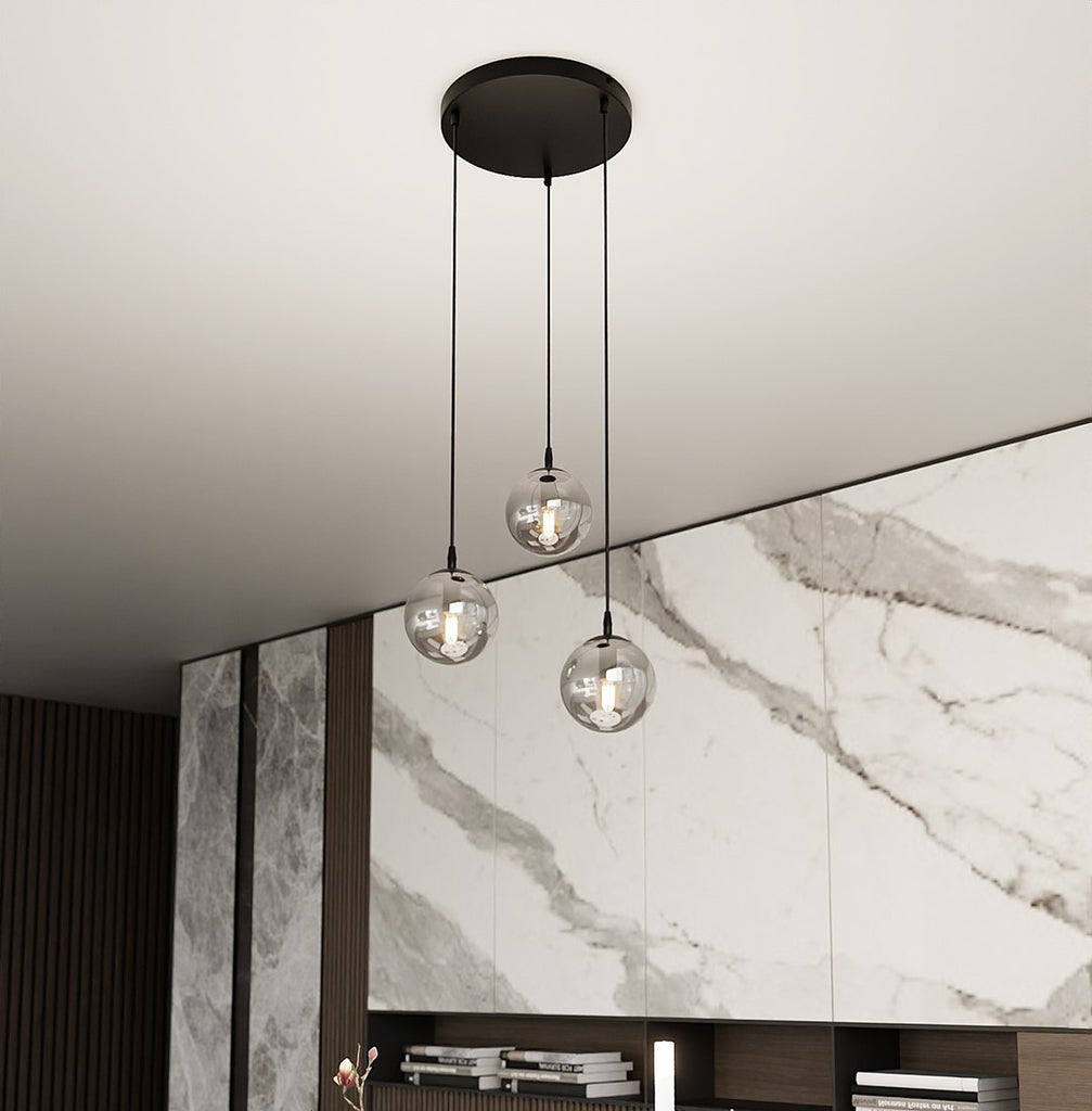 Paris Hanglamp - 3 Bol - Grijs Glas