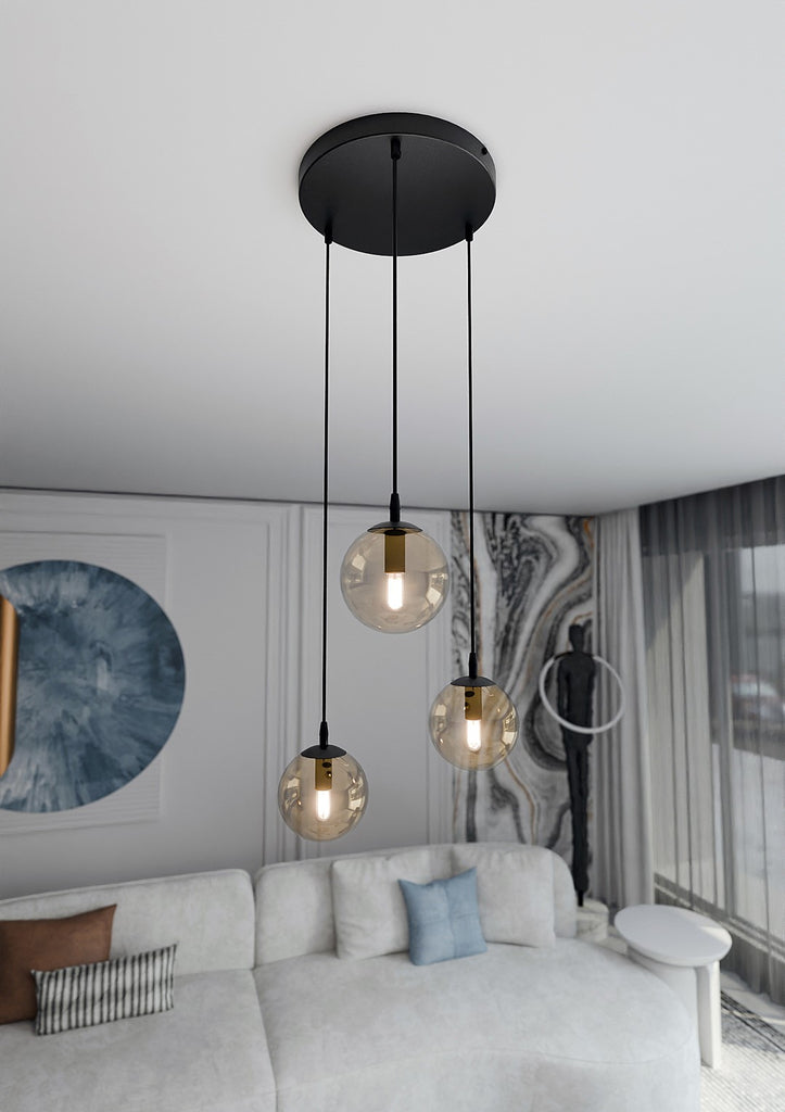 Paris Hanglamp - 3 Bol - Honinggeel Glas