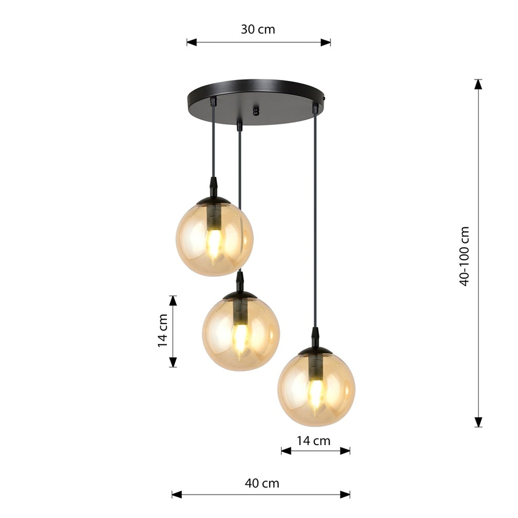 Paris Hanglamp - 3 Bol - Honinggeel Glas