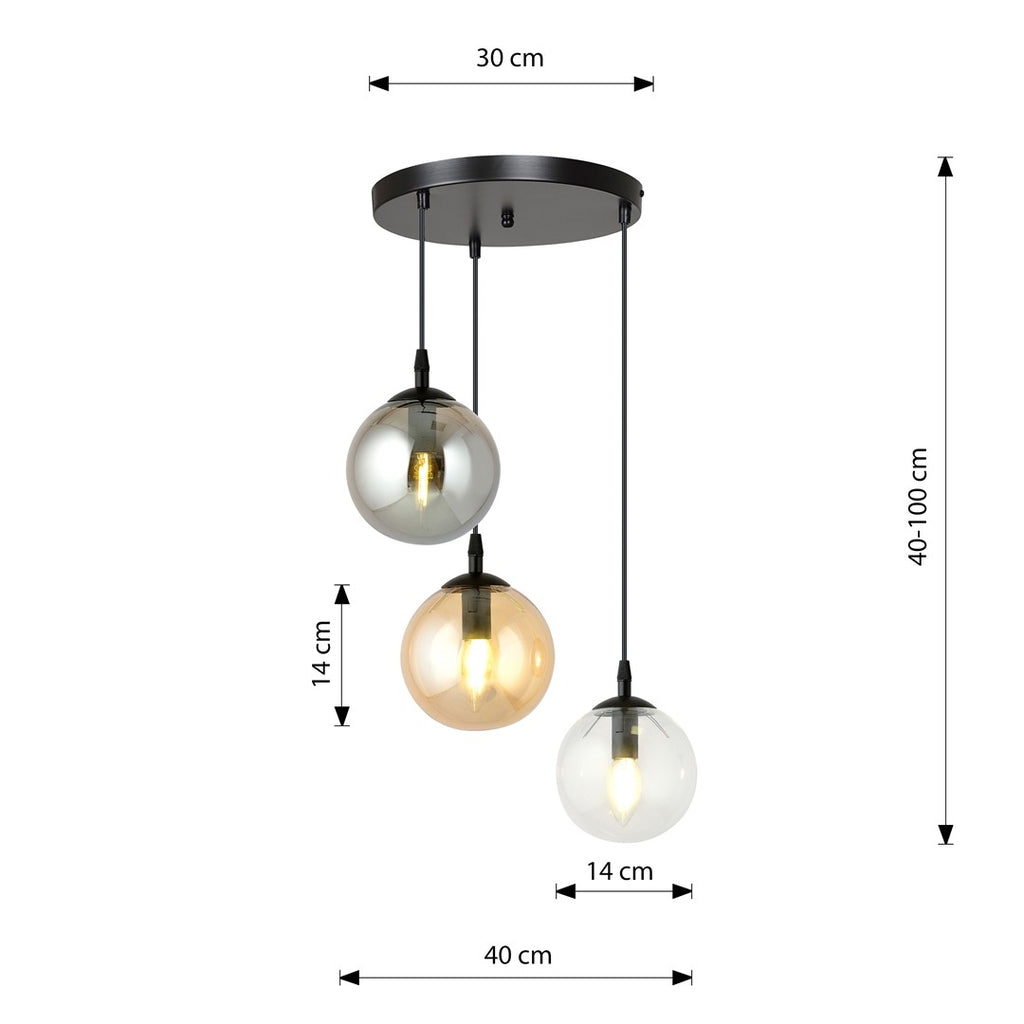 Paris Hanglamp - 3 Bol - Mix Kleur Glas