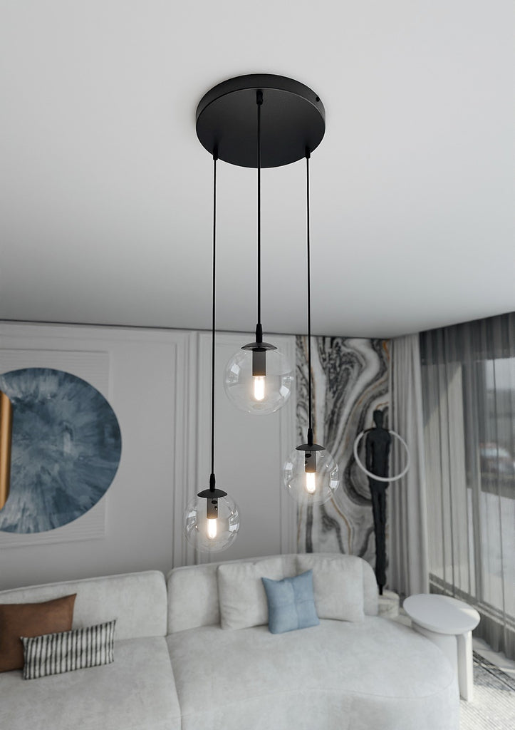 Paris Hanglamp - 3 Bol - Transparant Glas