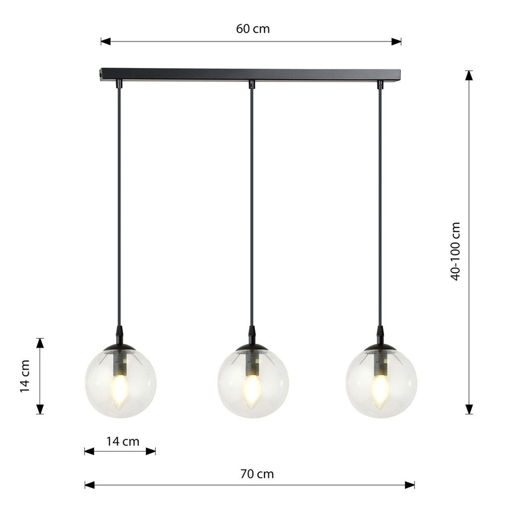 Paris Hanglamp - 3 Bol Lijn - Transparant Glas