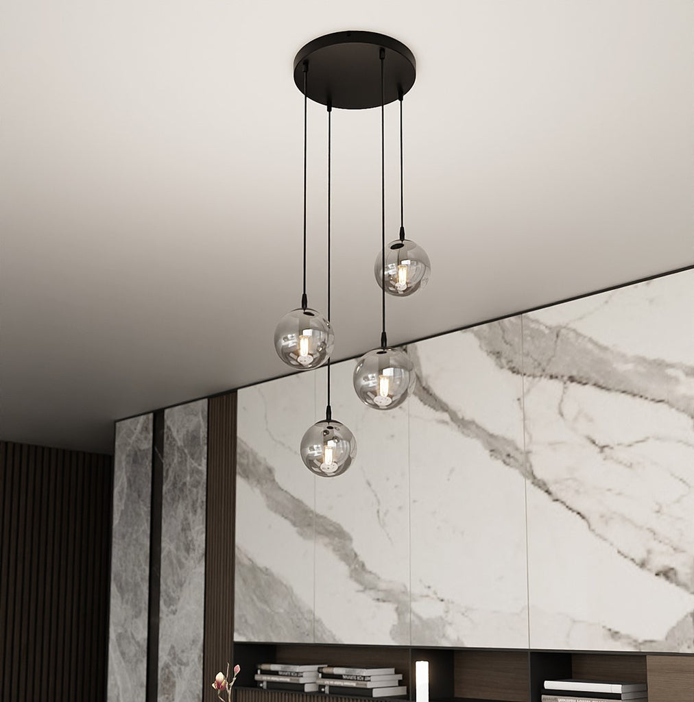 Paris Hanglamp - 4 Bol - Grijs Glas
