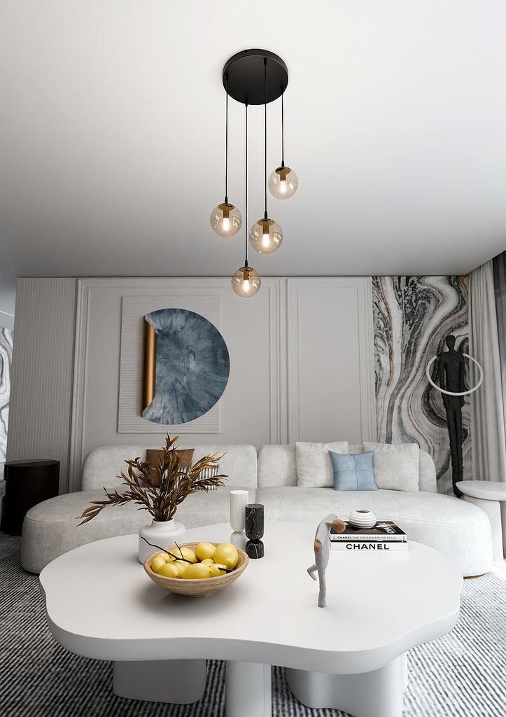Paris Hanglamp - 4 Bol - Honinggeel Glas