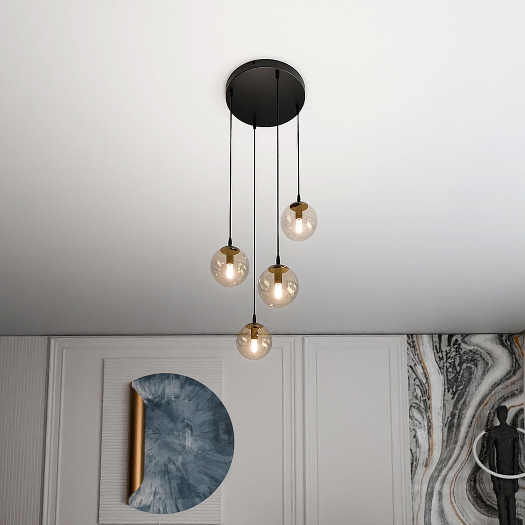 Paris Hanglamp - 4 Bol - Honinggeel Glas