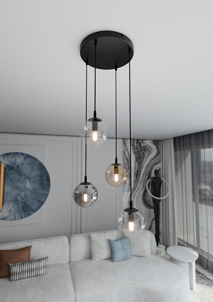 Paris Hanglamp - 4 Bol - Mix Kleur Glas
