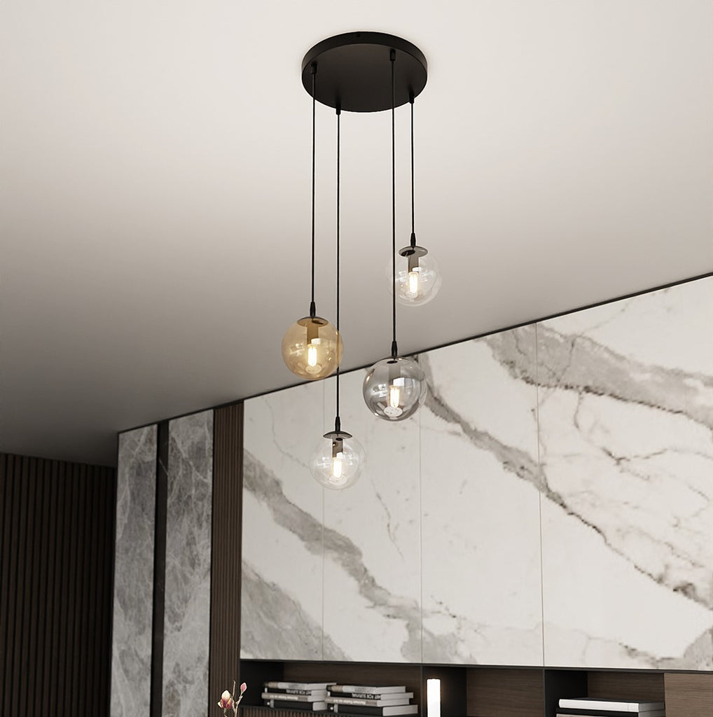 Paris Hanglamp - 4 Bol - Mix Kleur Glas