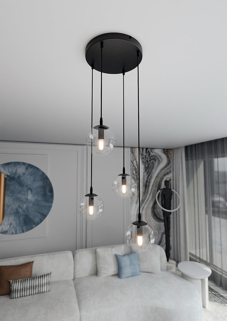 Paris Hanglamp - 4 Bol - Transparant Glas