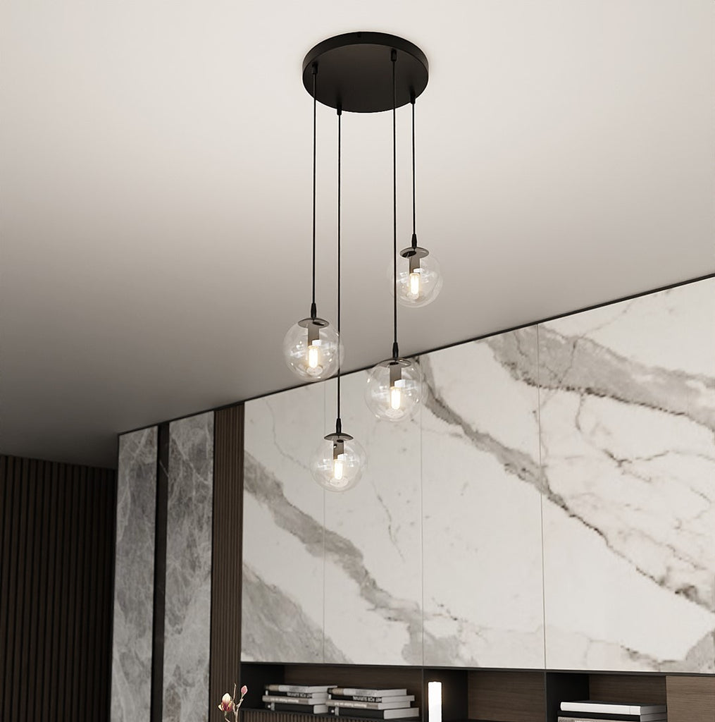 Paris Hanglamp - 4 Bol - Transparant Glas