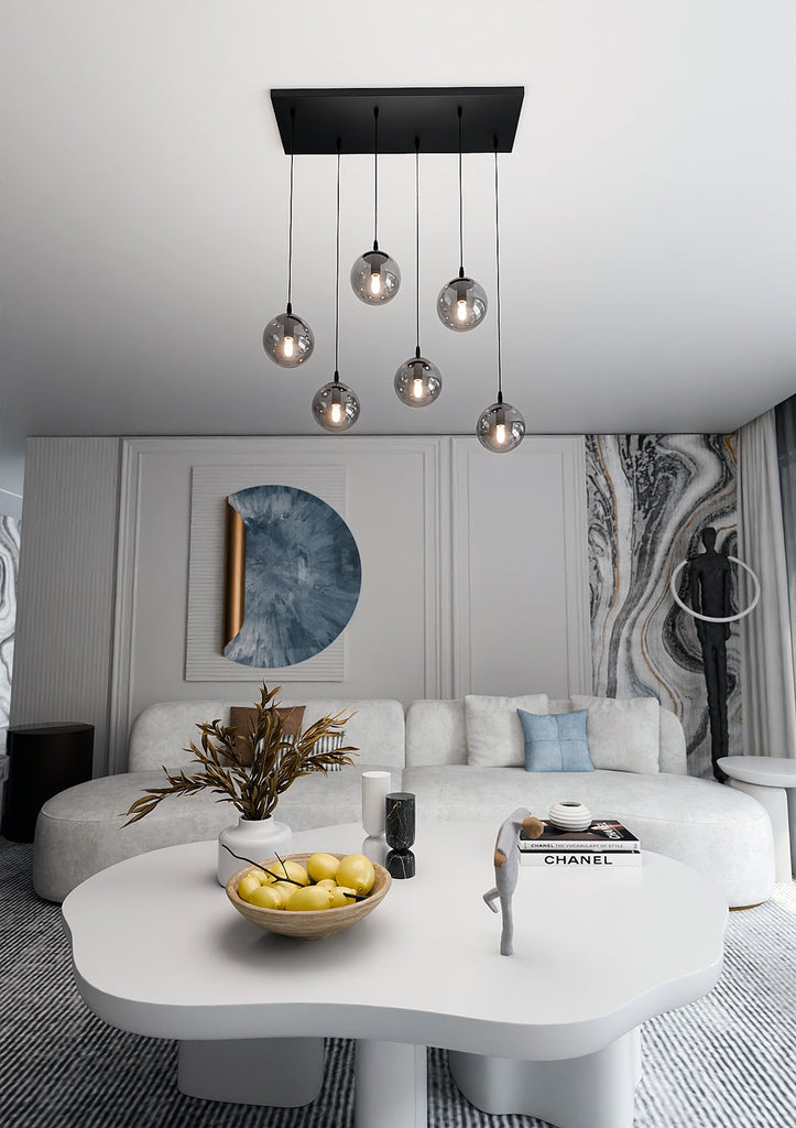 Paris Hanglamp - 6 Bol - Grijs Glas