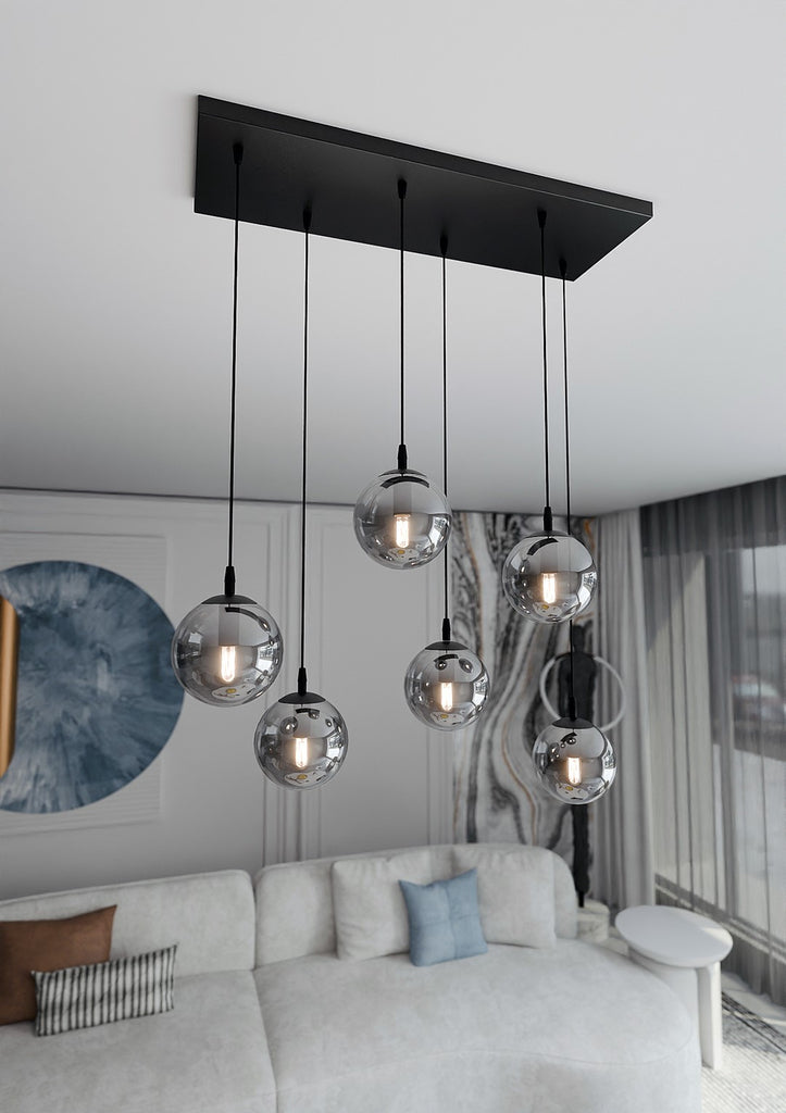 Paris Hanglamp - 6 Bol - Grijs Glas