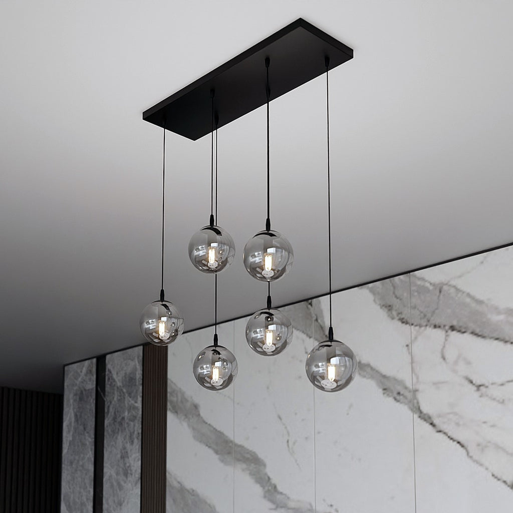 Paris Hanglamp - 6 Bol - Grijs Glas