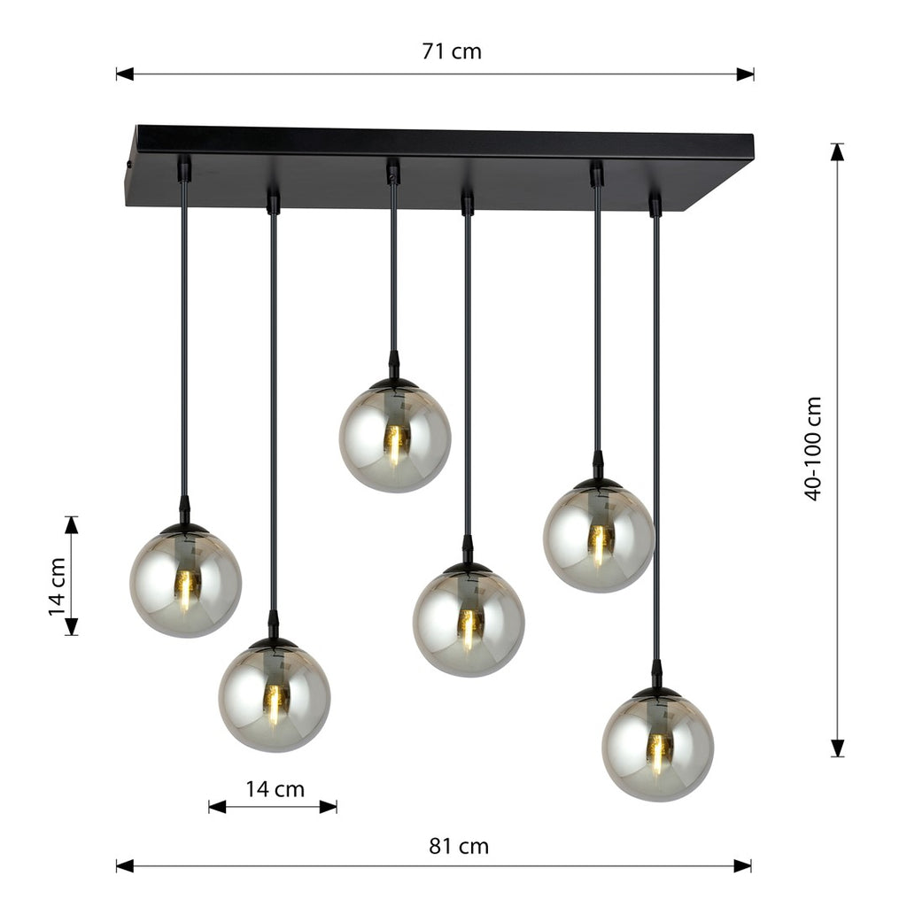 Paris Hanglamp - 6 Bol - Grijs Glas