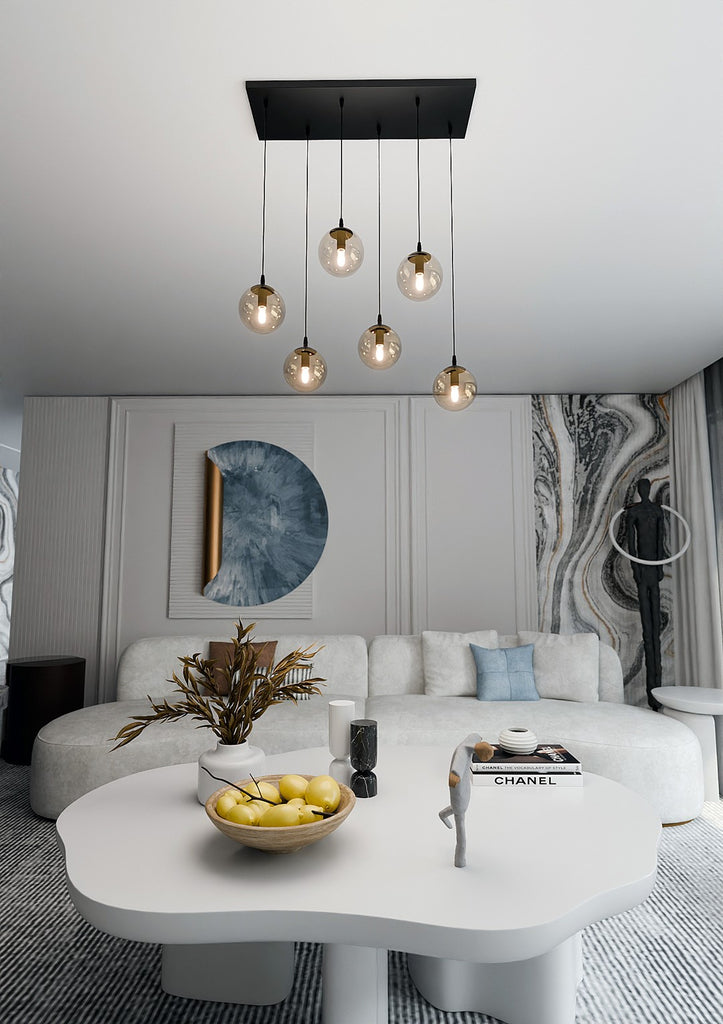 Paris Hanglamp - 6 Bol - Honinggeel Glas