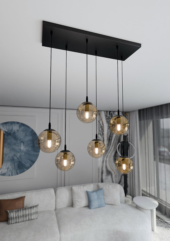 Paris Hanglamp - 6 Bol - Honinggeel Glas