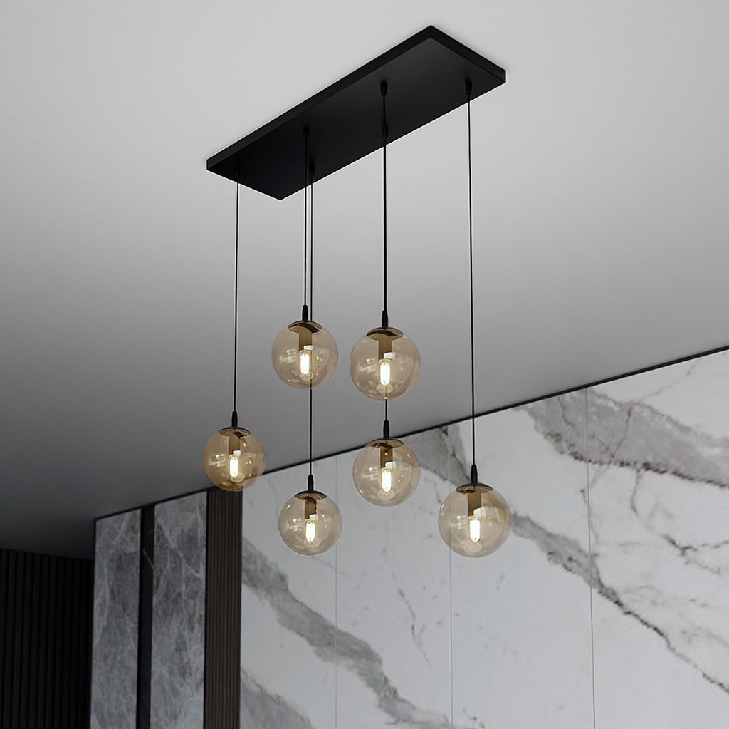 Paris Hanglamp - 6 Bol - Honinggeel Glas