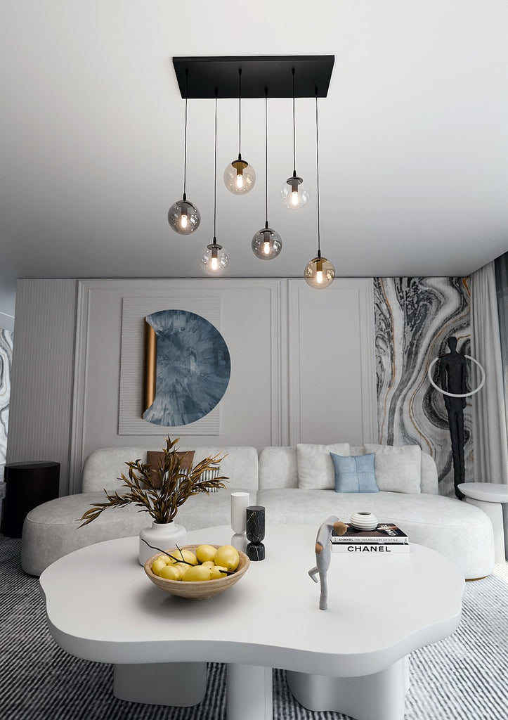 Paris Hanglamp - 6 Bol -Mix Kleur Glas