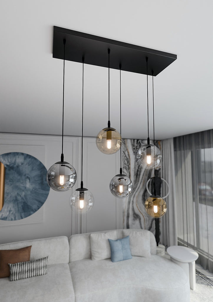 Paris Hanglamp - 6 Bol -Mix Kleur Glas
