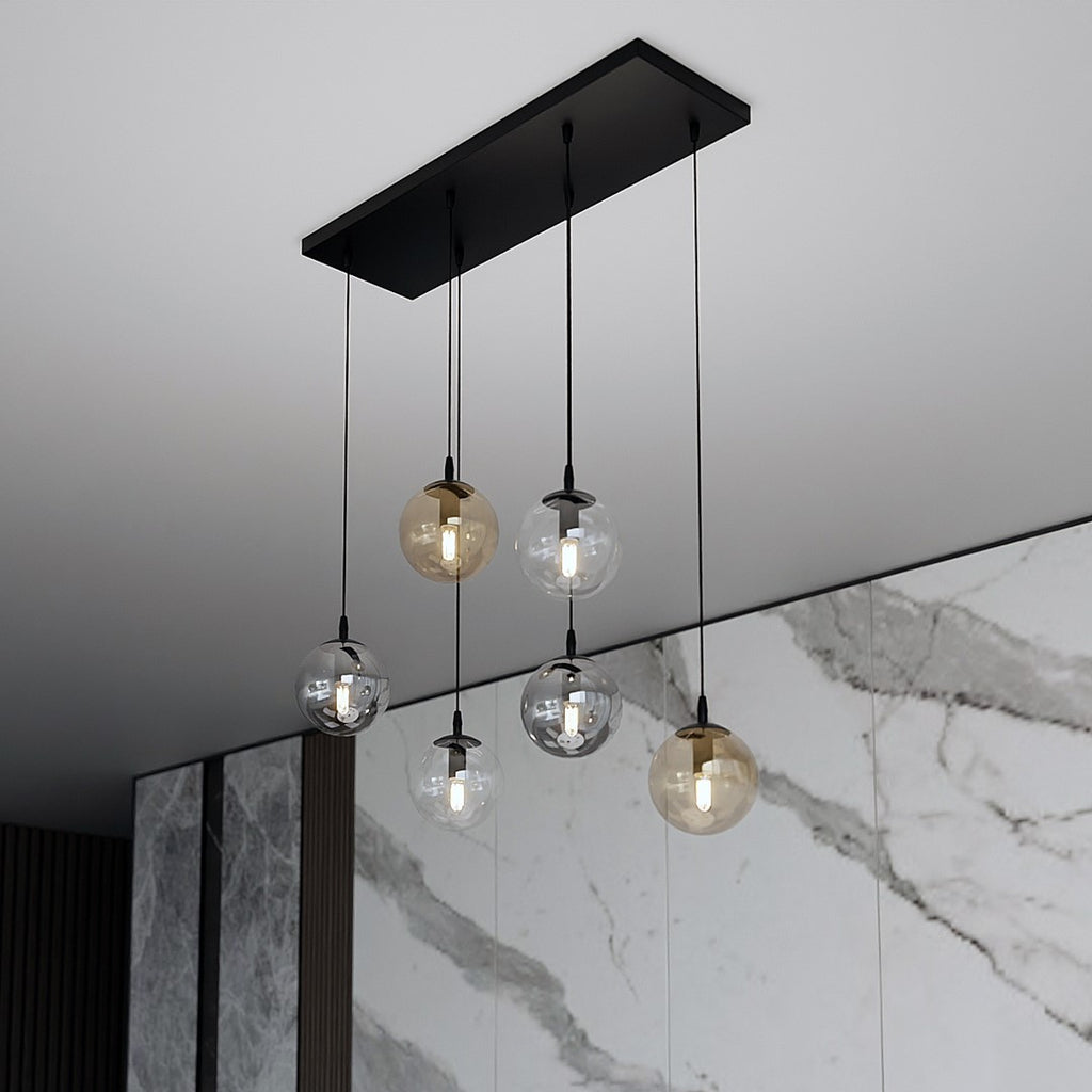 Paris Hanglamp - 6 Bol -Mix Kleur Glas