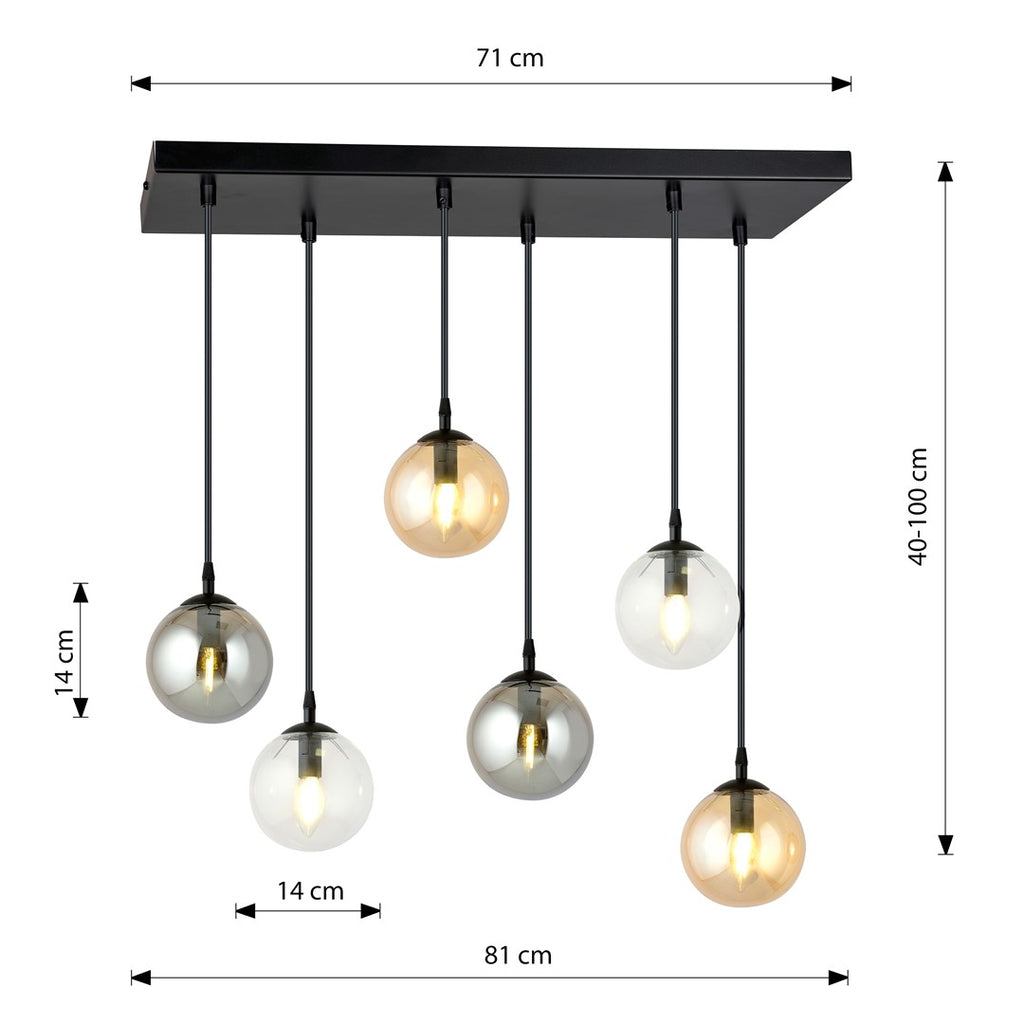 Paris Hanglamp - 6 Bol -Mix Kleur Glas