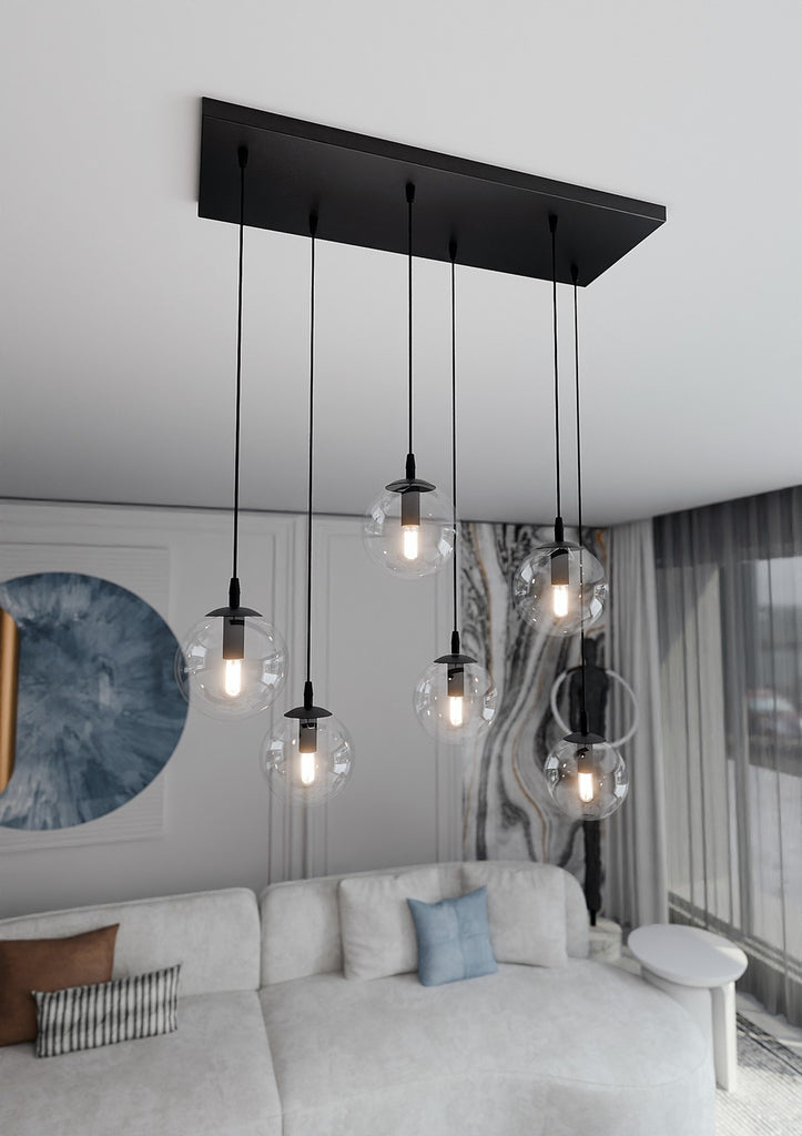 Paris Hanglamp - 6 Bol - Transparant Glas
