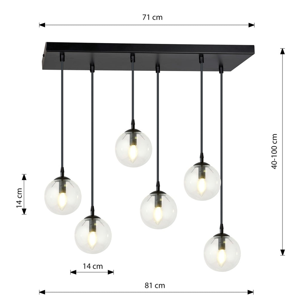 Paris Hanglamp - 6 Bol - Transparant Glas