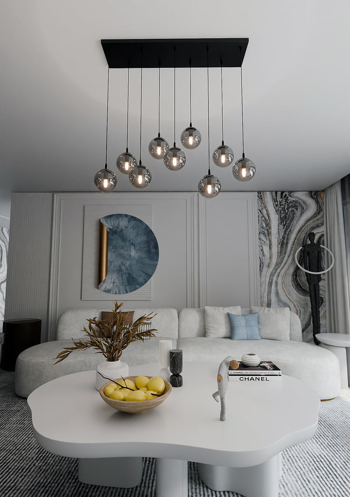 Paris Hanglamp - 9 Bol - Grijs Glas
