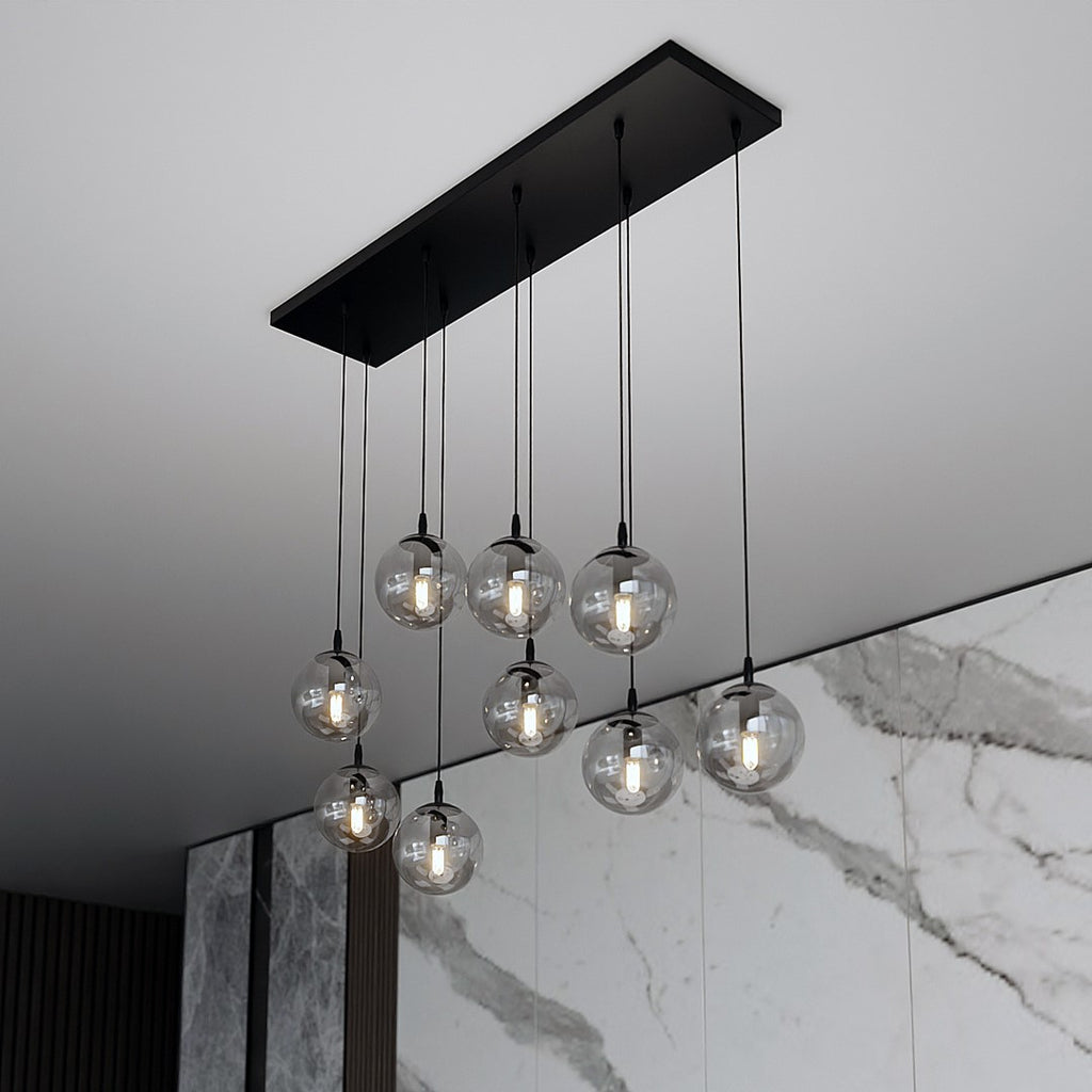Paris Hanglamp - 9 Bol - Grijs Glas